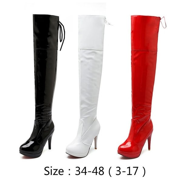 Autumn new tide boots female high-heeled patent leather over the knee long tube large size red boots - Shop Trendy Women's Clothing | LoverChic