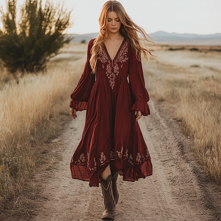 Maroon boho dress best sale