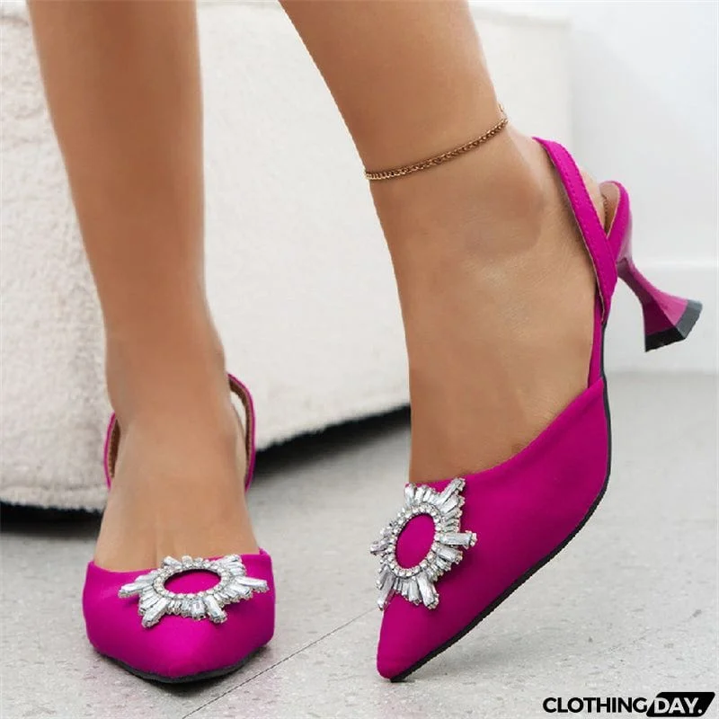 Fashion Sunflower Crystal Pointed Toe Party Pumps for Women