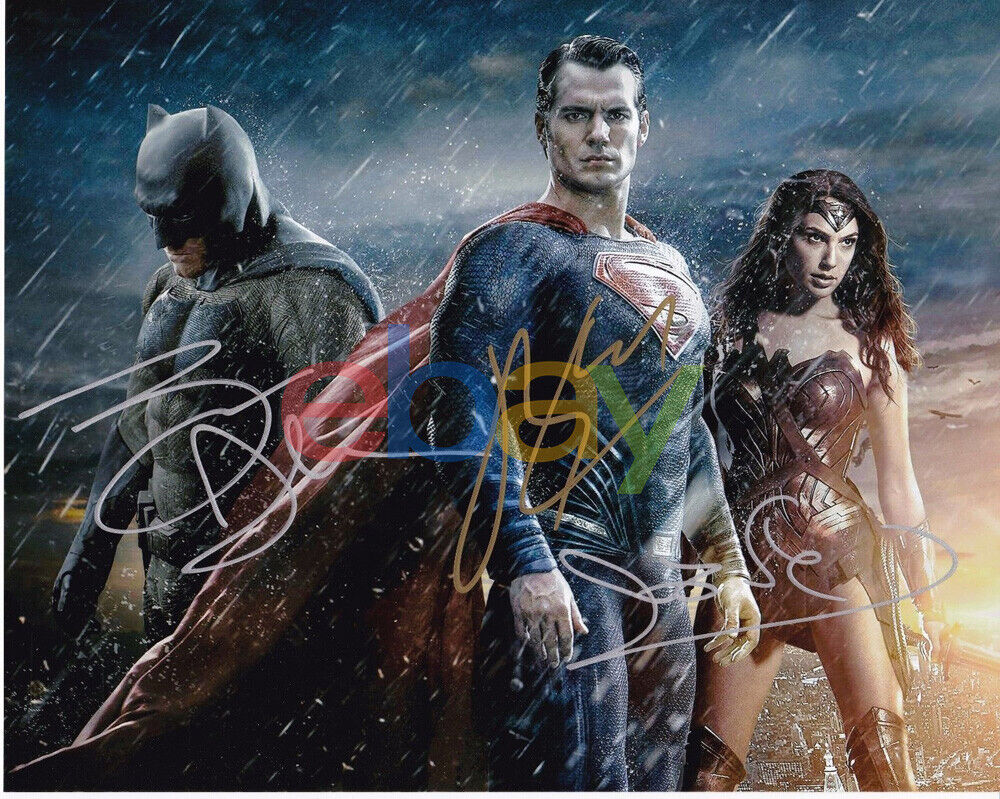 Ben Affleck Henry Cavill Gal Gadot Autographed 8x10 Photo Poster painting reprint