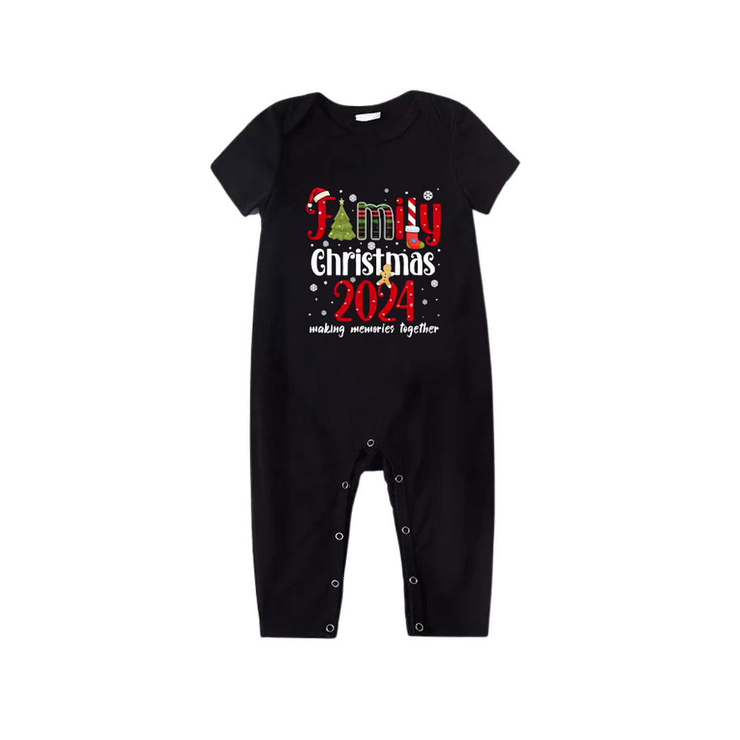 "Family Christmas 2024 Making Memories Together" Pattern Ⅲ- Black Short Sleeve with Red & Black Plaid Pant Family Matching Pajamas