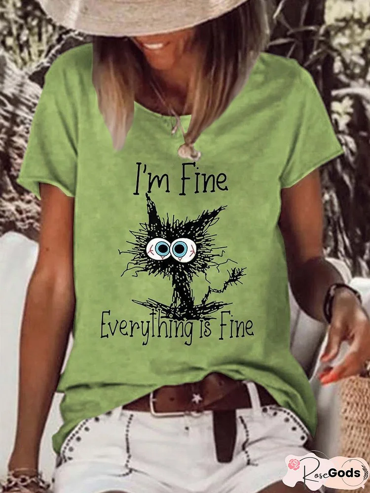 It's Fine Everything Is Fine Sarcastic Shirt Women Short Sleeve Funny Graphic Tee Top Mom T-Shirt