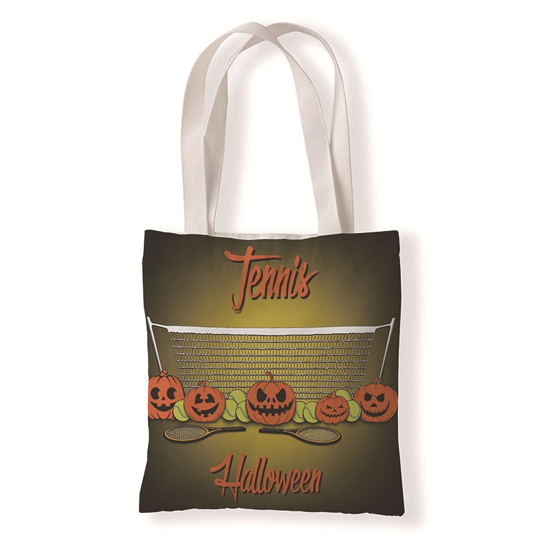 Halloween Women’s Medium Canvas Pumpkin Letter Elegant Streetwear Square Open Canvas Bag