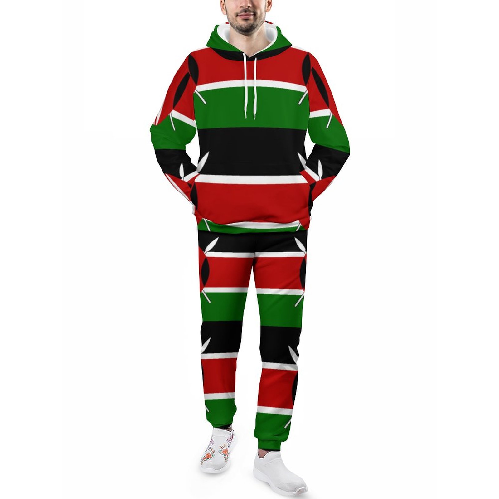 Flag Of Kenya Bendera Ya Kenya Men's Tracksuit 2 Piece Hoodie Sweatsuit Sets Casual Jogging Athletic Suits