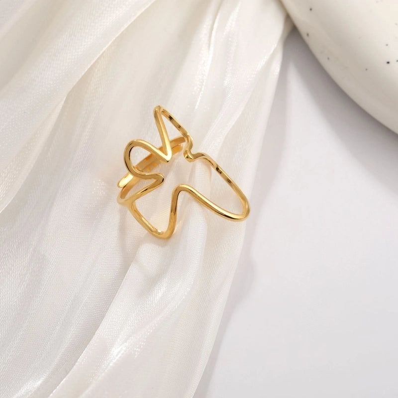 Basic Minimalist Classic Style Irregular Pentagram Lines 304 Stainless Steel Plating Open Rings