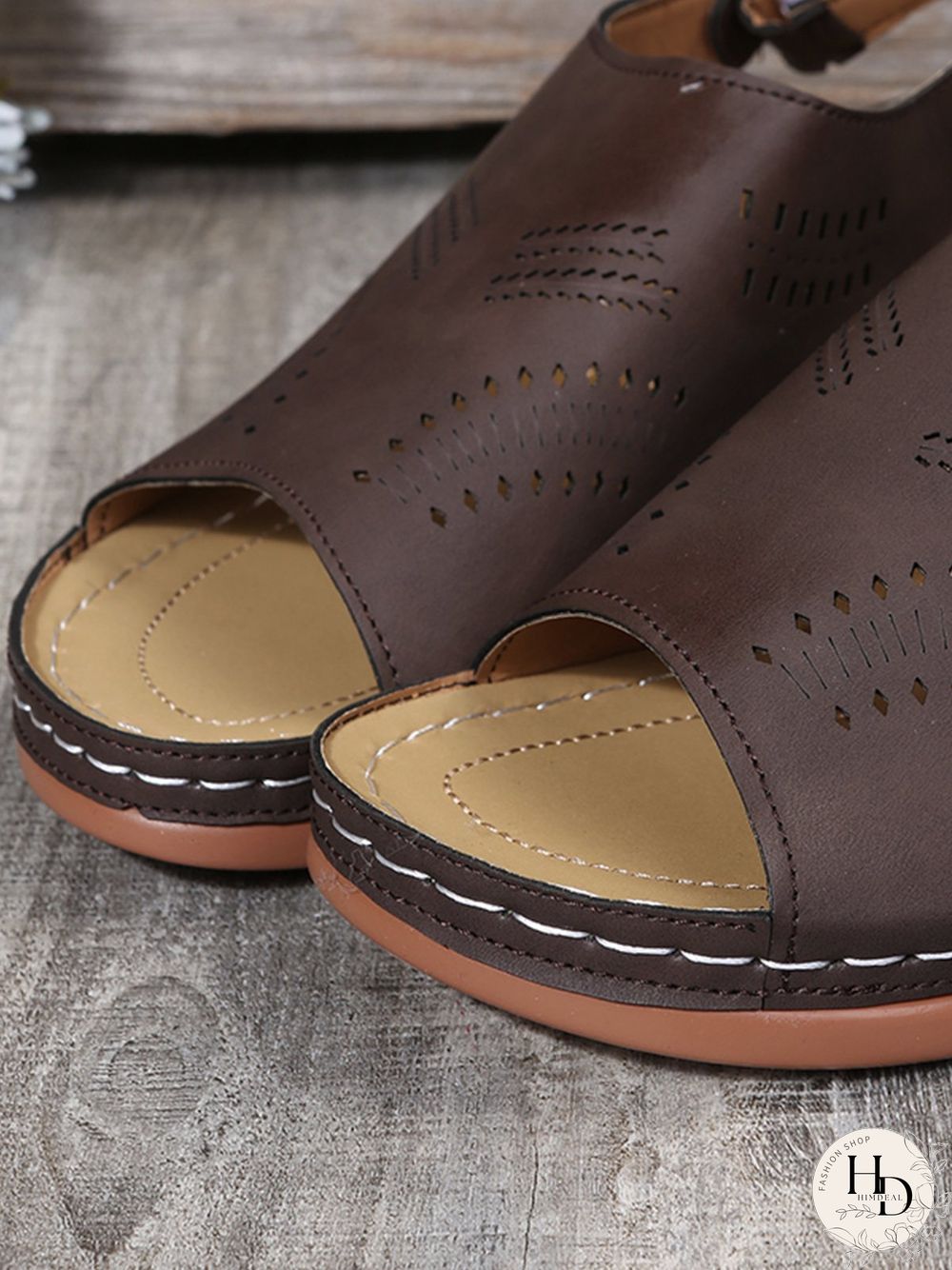 Cutout Velcro Vintage Casual Velcro Wedge Sandals