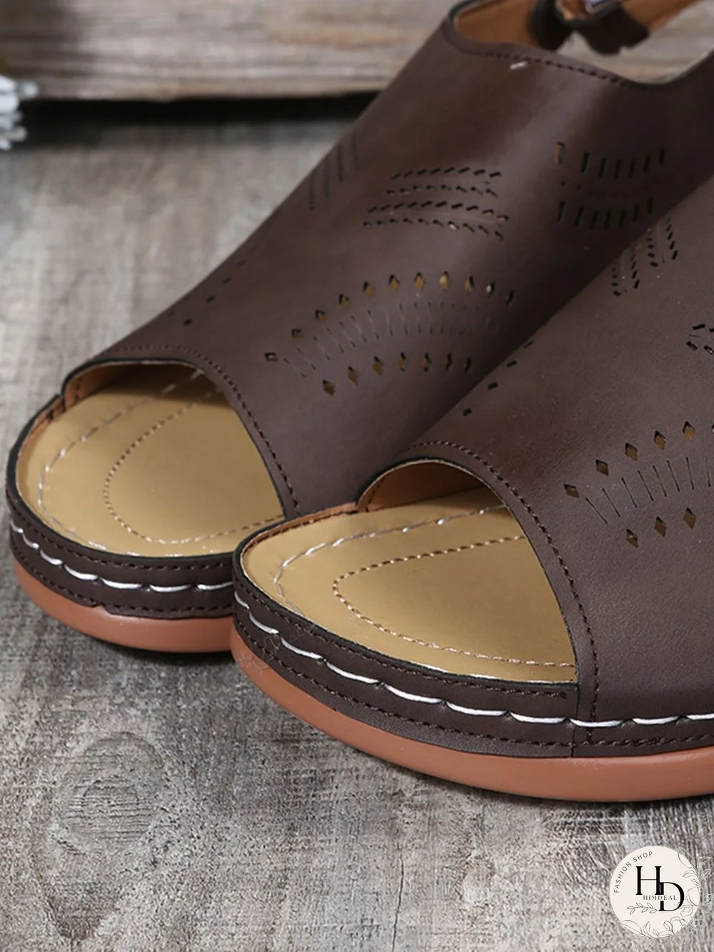 Cutout Velcro Vintage Casual Velcro Wedge Sandals