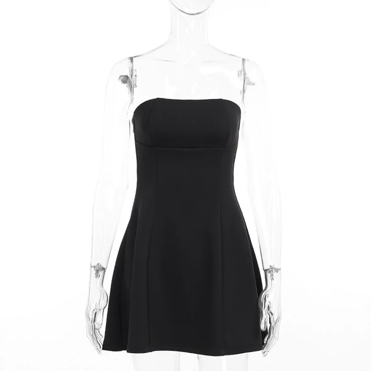 Cgacest Elegant Strapless Short Dresses for Women Summer 2025 Sexy Vintage Slim A-line Black Party Dresses Graduation Prom