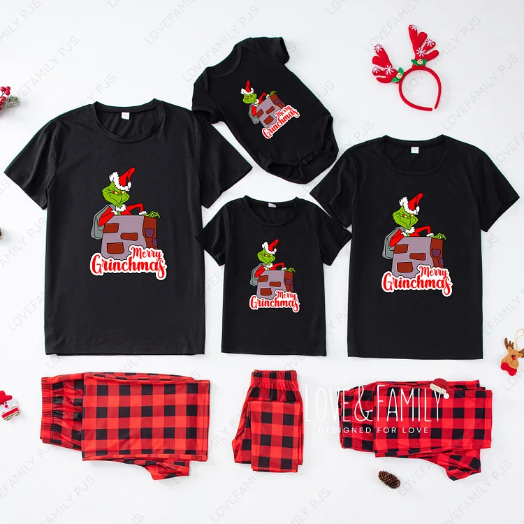 Merry Grinchmas Matching Family Short Sleeve Pajamas Set