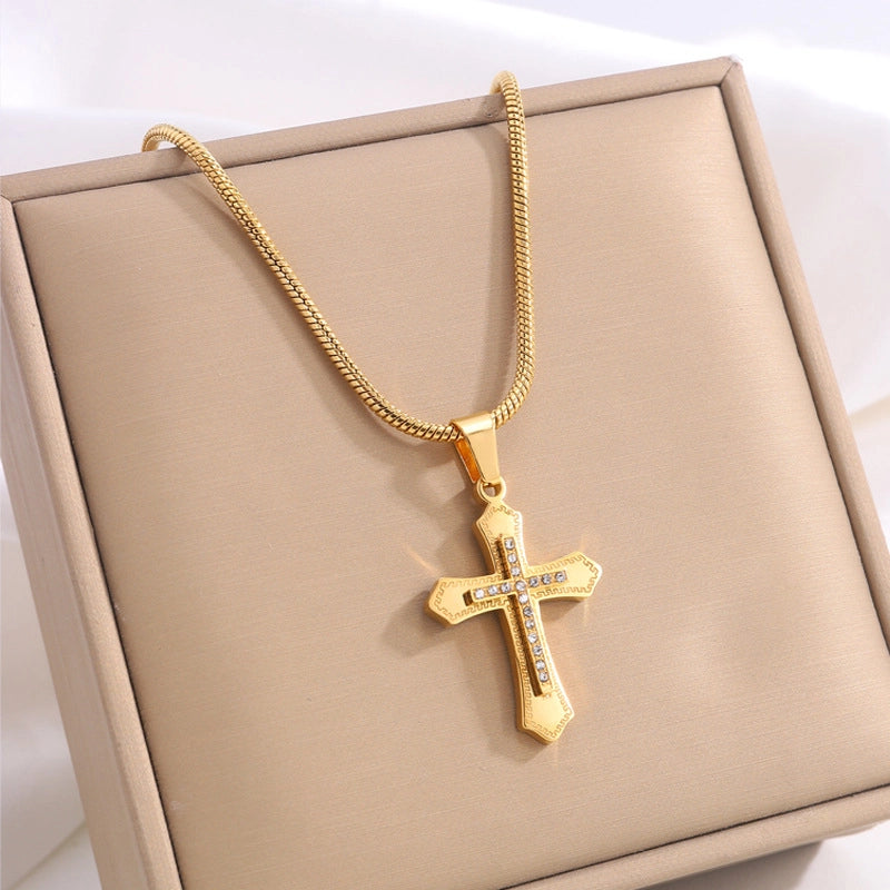 Hip-Hop Streetwear Cross Titanium Steel Pendant Necklace