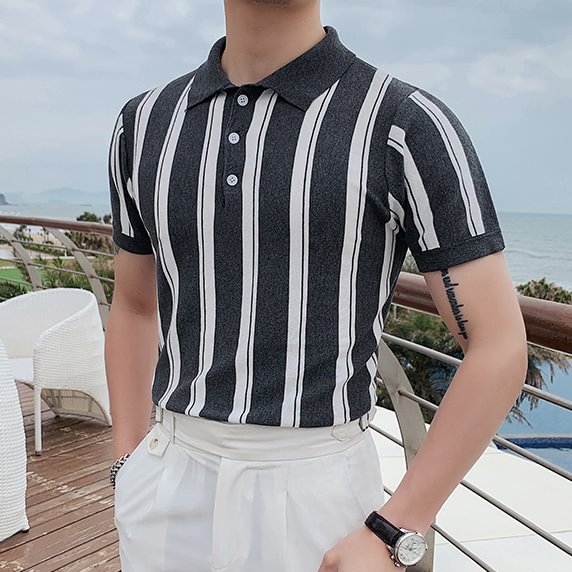High Quality Striped Casual Short Sleeve Polo Shirt-Compassnice®