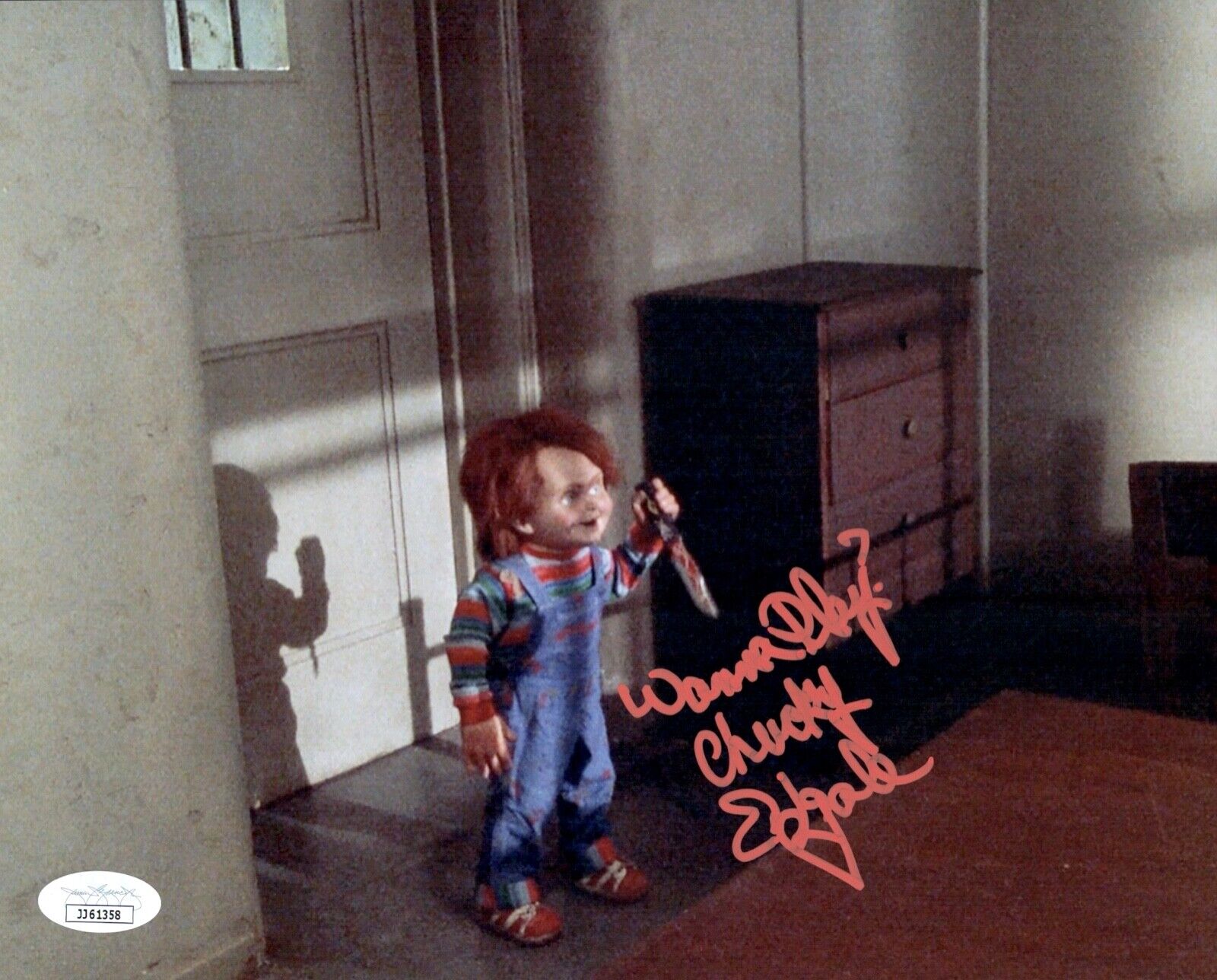 ED GALE Signed CHUCKY 8x10 Photo Poster painting Child's Play In Person Autograph JSA COA Cert