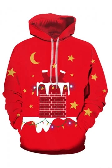 Santa And Chimney Christmas Hoodie Crimson-elleschic