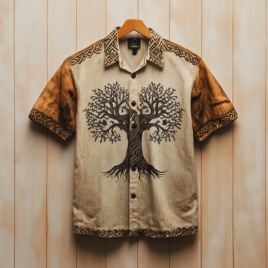 Viking Tree Of Life Celtic Tribal Art Men's Linen Shirt / Rvogue / Rvogue