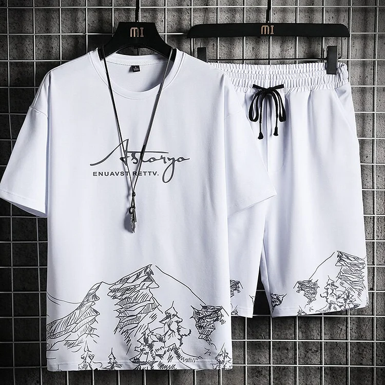 Men's T-shirt   Shorts Men Sets Summer Breathable Casual T Shirt Running Set Fashion Harajuku Printed Male Sport Suit