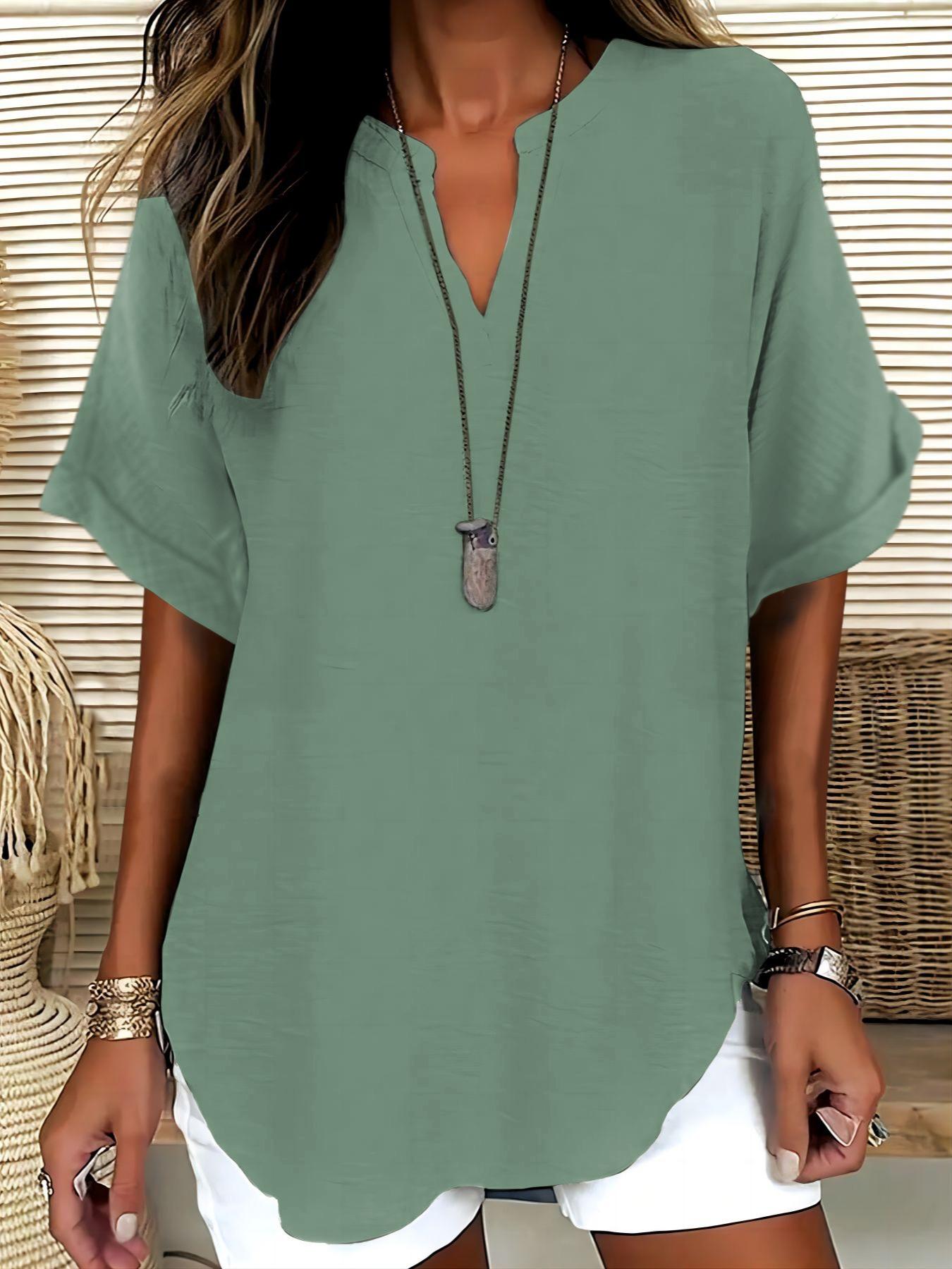 Women's Plain Short Sleeve Blouse, Shirts, Casual Solid Color Top for Daily Wear, Ladies Clothes for All Seasons