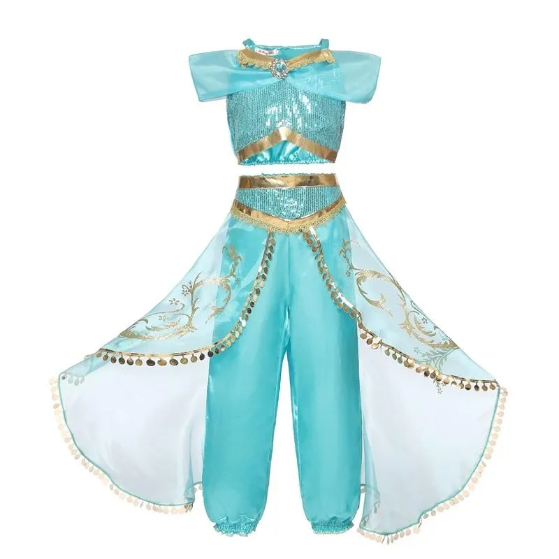 4-10T Girls Party Princess Dress Baby Girls Summer Elegant Long Sleeve Blue Dresses Birthday Party Fantasy Ball Dress