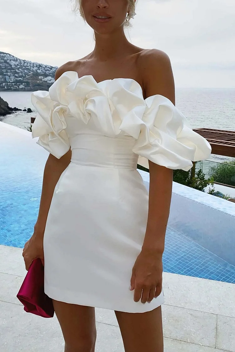 Satin Shirring Strapless Mini Dress