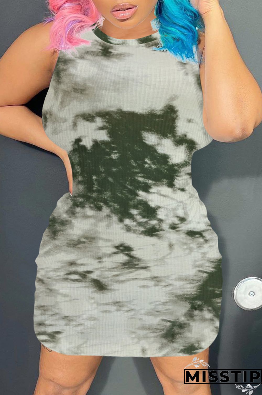 Pink Casual Print Tie Dye Basic O Neck Sleeveless Dress Dresses