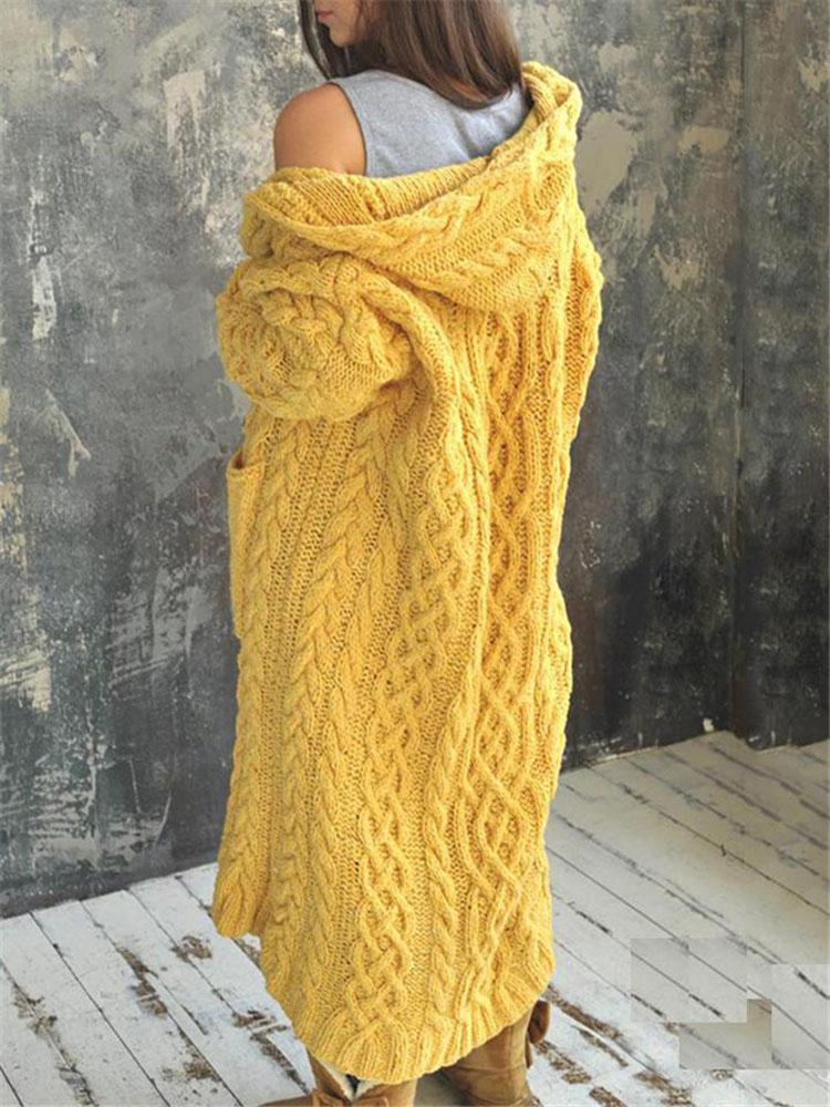  thdmladies Casual Knitted Long Outerwear with Hood thedmladies