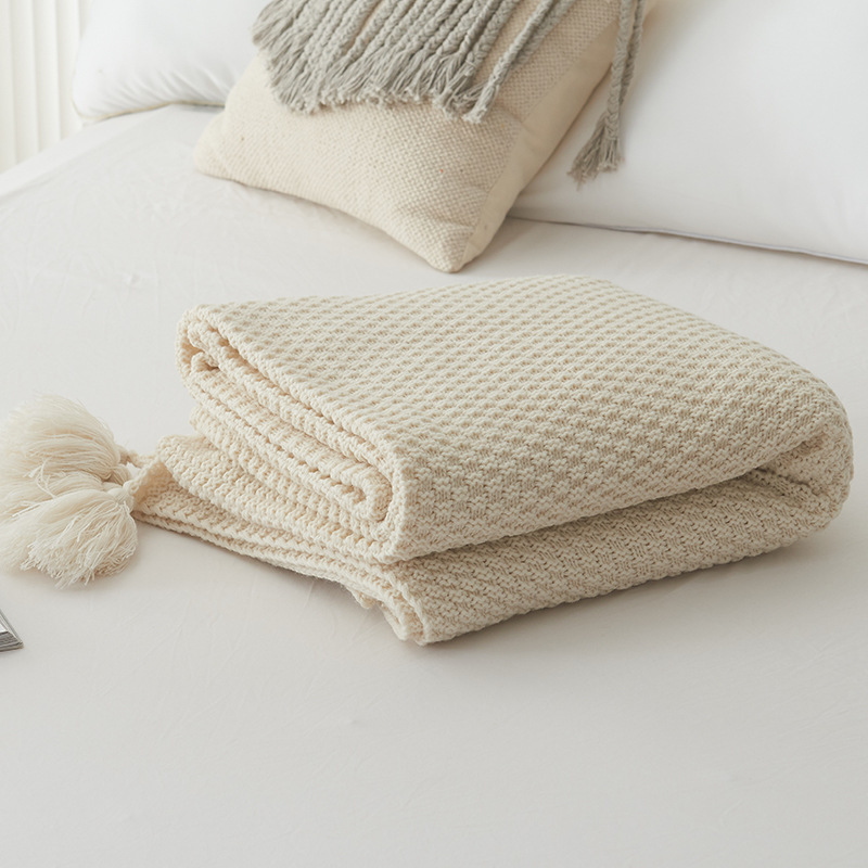 Casual Solid Color Fringe Knitted Blanket