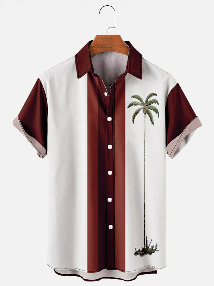 Men's Hawaiian Resort Coconut Tree Pattern Short Sleeve Shirt PLUSCLOTHESMAN