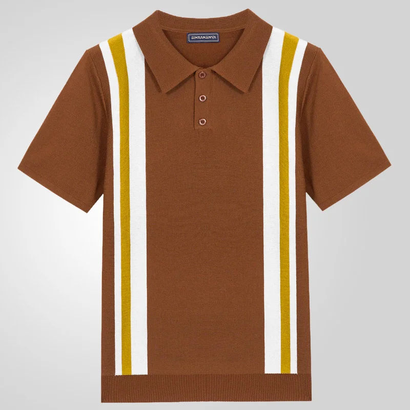 Uveng Uveng Men's Summer New Striped Jacket Knits Short Sleeves Business And Leisure Polo Shirts