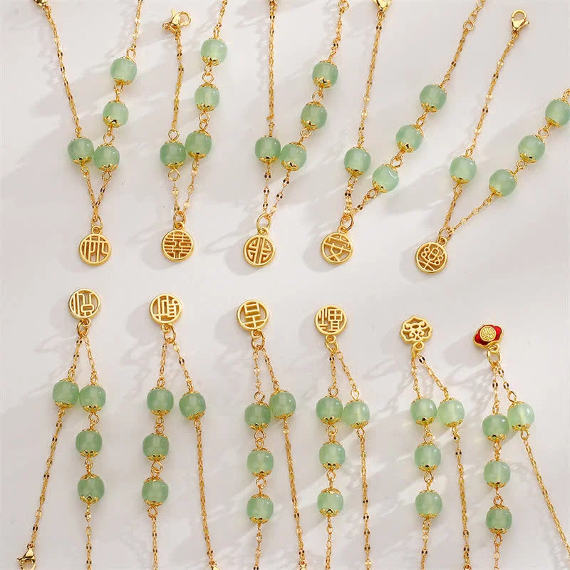 Jade Bead Peace Happiness Prosperity Chain Bracelet