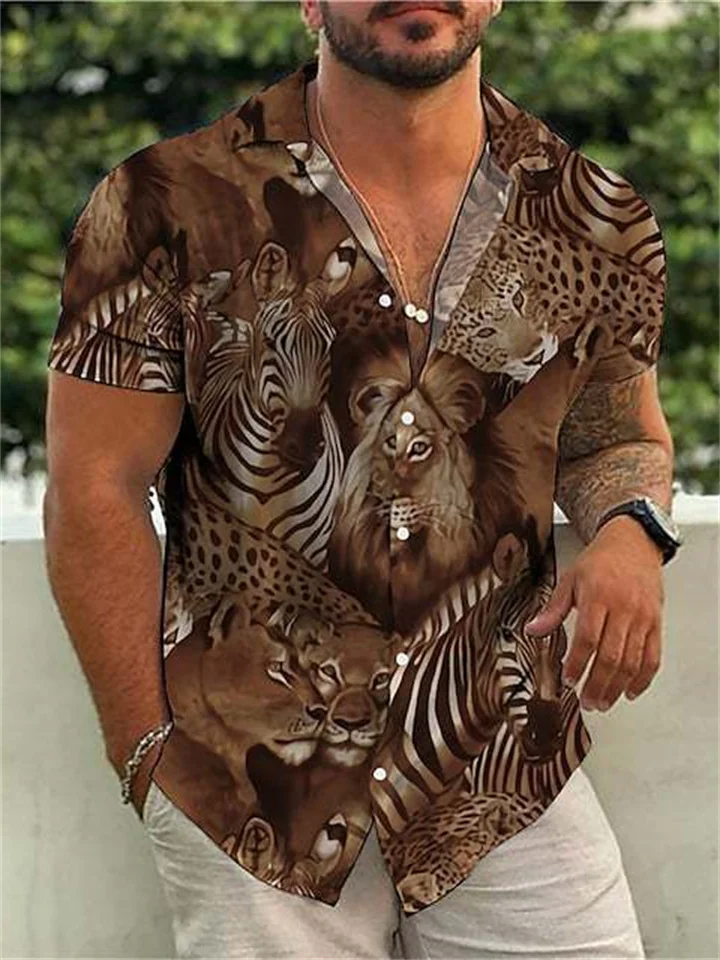 Hawaiian Zebra Print Shirt Casual Trendy Summer Menswear-Cosfine