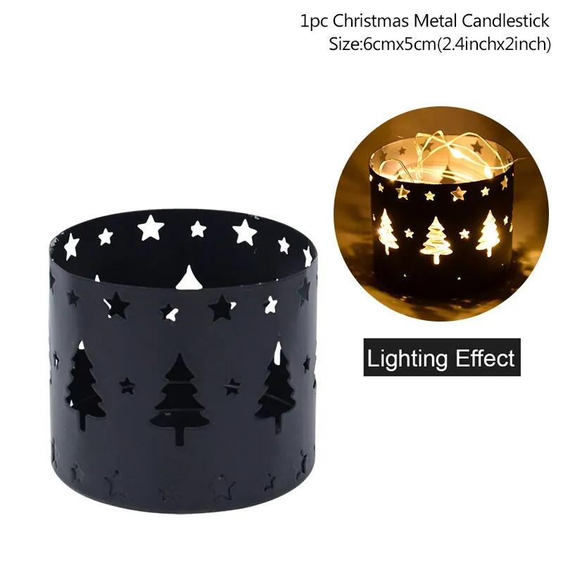 Xmas Iron Hollow Candle Holder Merry Christmas Decorations For Home Table Ornaments Noel Navidad Natal New Year Gifts 2022