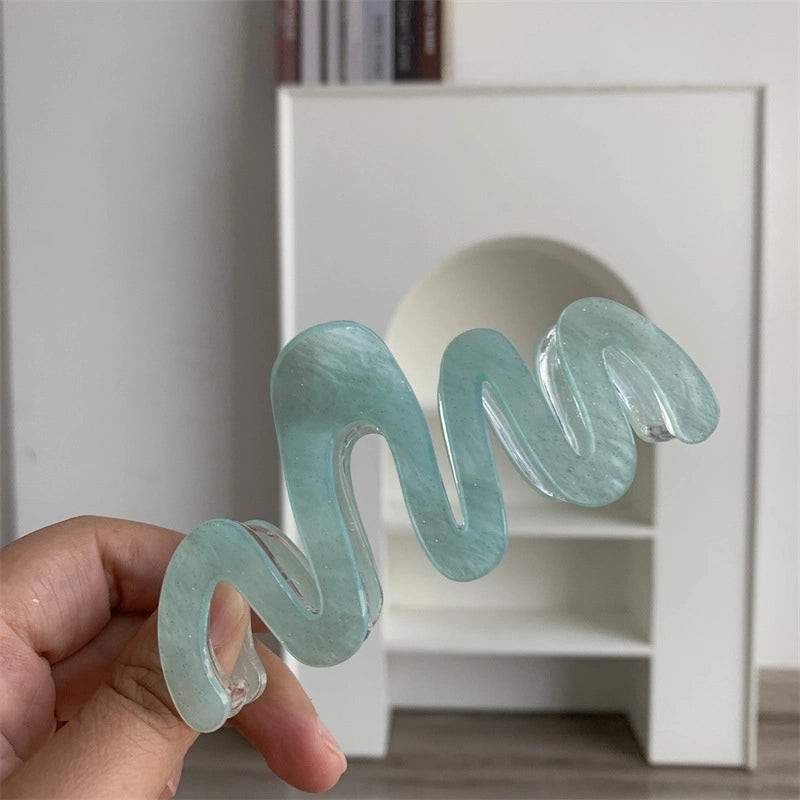 Fresh Starry Sky Board Double-Layer Acrylic Large Grip Wave-Shaped Back Head Hair Claw Shark Clip New