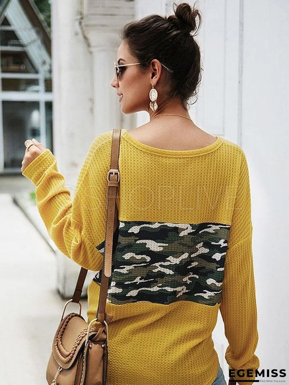 Camouflage Stitching V-neck Knit Sweater | EGEMISS