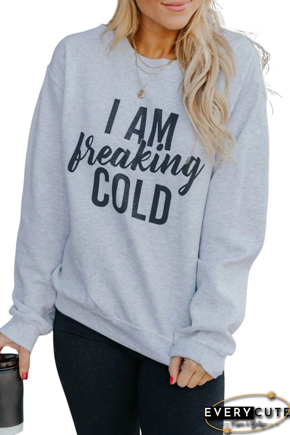 Gray I AM Breaking COLD Letter Print Graphic Sweatshirt
