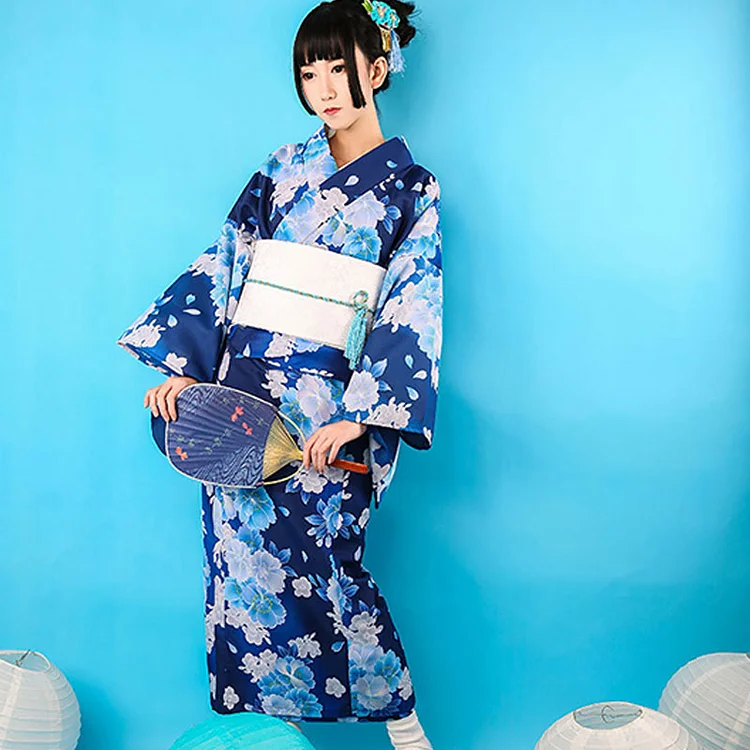 9 Pieces Japanese Camellia Print Kimono - Modakawa Modakawa