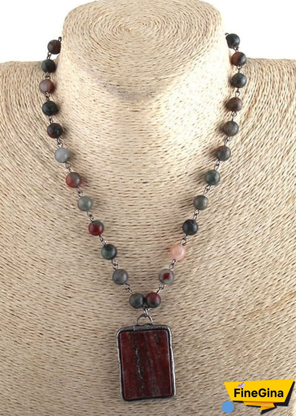 Boho Necklace, RH Jade Amazonite, Square Green Natural Stone