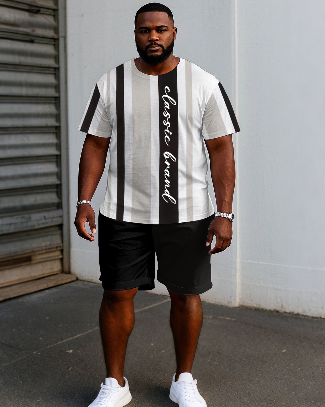 Men's Plus Size Casual Fashion Colorblock Slogan Printed Short Sleeve T-Shirt Shorts Suit