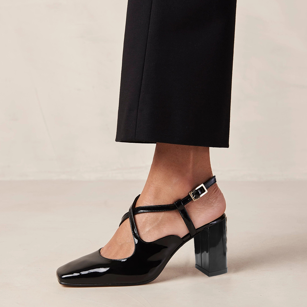 Full Black Patent Leather Mary Jane Designer Chunky Heel Slingback Mary Janes Nicepairs
