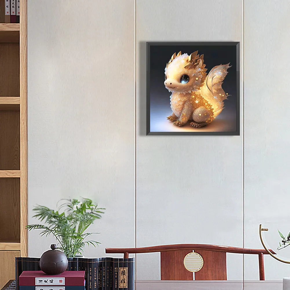 Full Round Diamond Painting 30*30cm - Golden Little Dinosaur