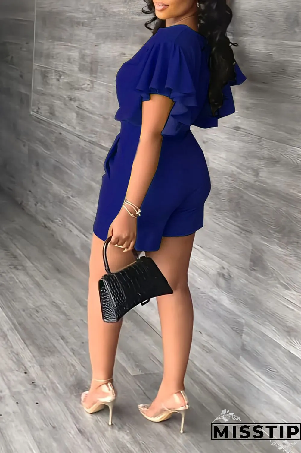 Yellow Casual Solid Patchwork Flounce V Neck Short Sleeve Two Pieces