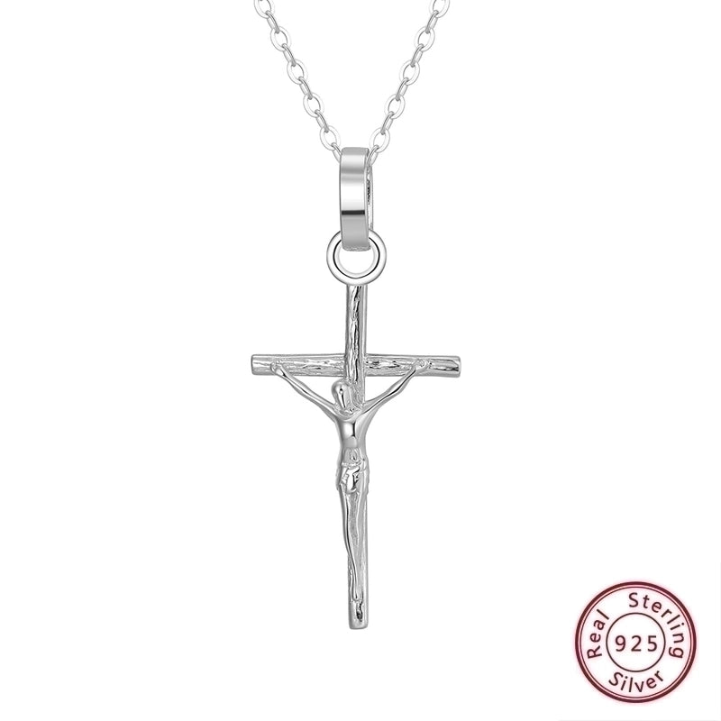 925 Sterling Silver Plated Cable Chain Plating Cross Pendant Necklace
