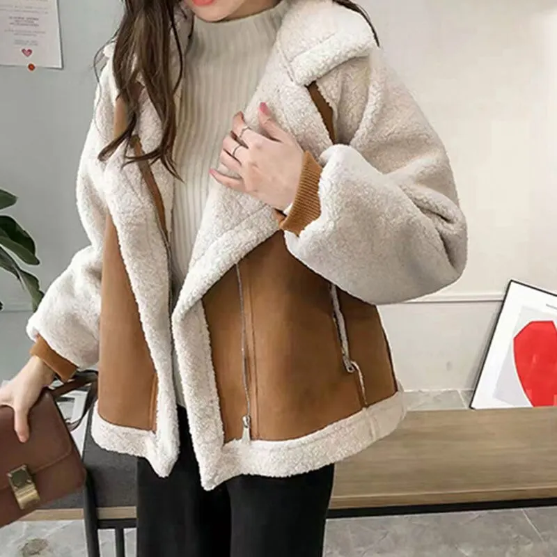 Damen Mantel – Zweifarbig, Faux Shearling Futter, Wildleder-Optik, weiter Reverskragen-50497-df5d1547-0039-4389-b3d9-6fb885bc9f9b