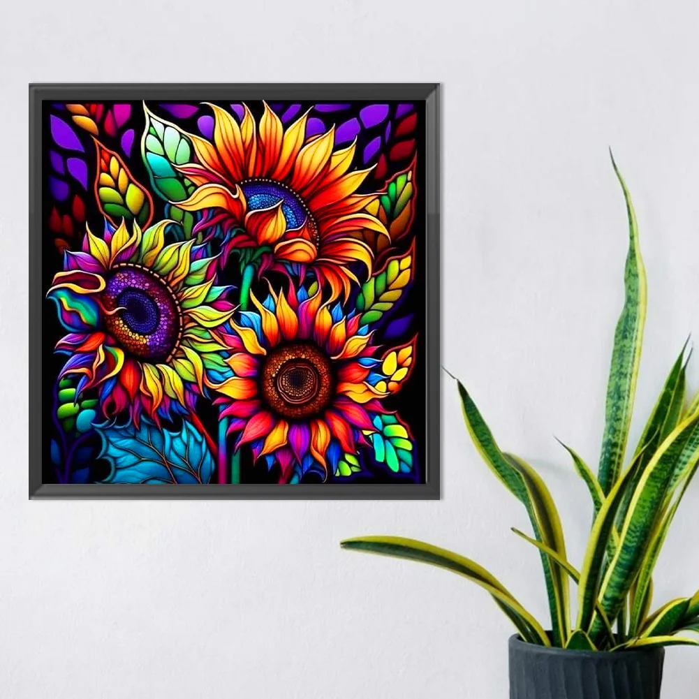 Diamond Painting - Full Round Drill - Stained Glass Sunflower(30*30cm)