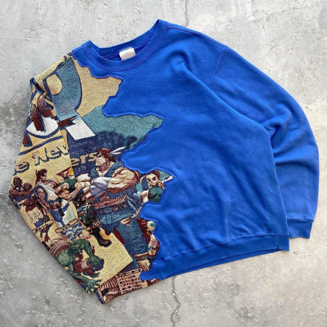 Retro Contrast Color Casual Fashion Sweatshirt