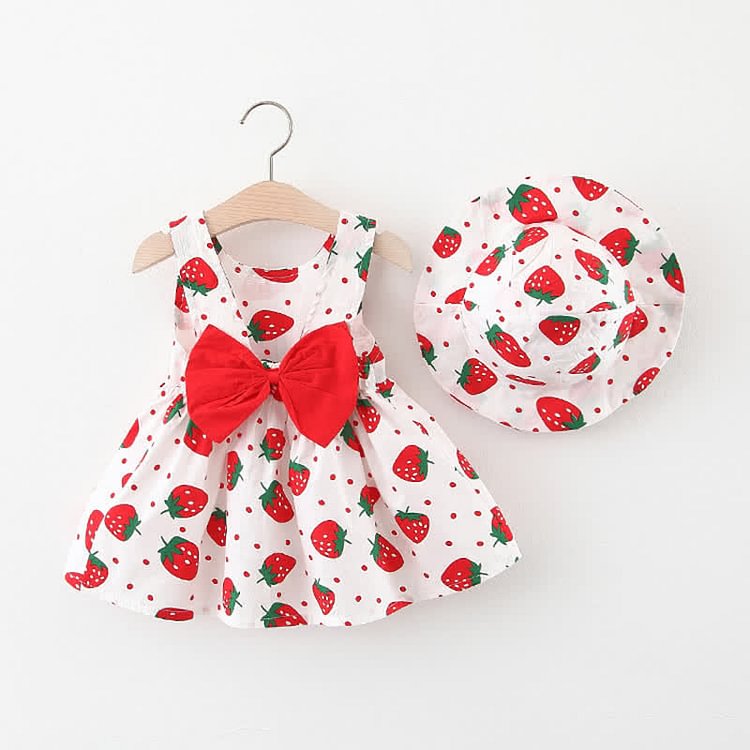 Toddler Girl Strawberry Dress with Hat