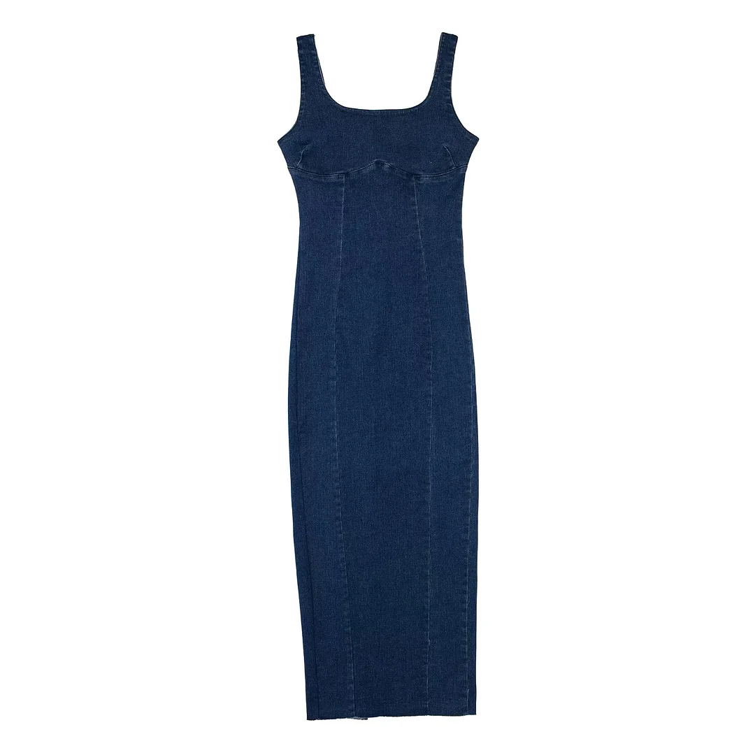 Woherb Woherb 2023 New Women's Slim Dress With Slit Denim Long Dress-Outfit Ideas