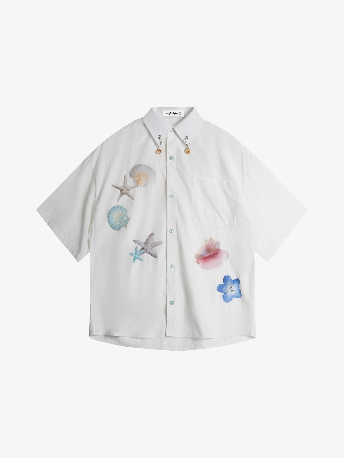 White Act Chic 3D Starfish Print Short Sleeve Shirt Front