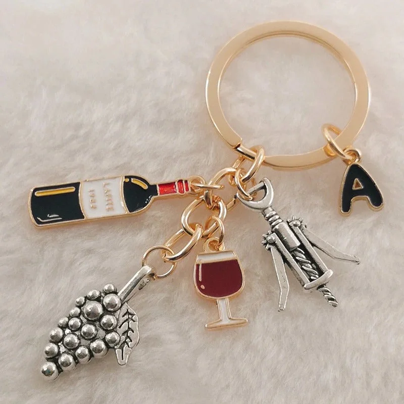 Personalized Wine Bottle Charm with A-Z Initial Letter Keychain