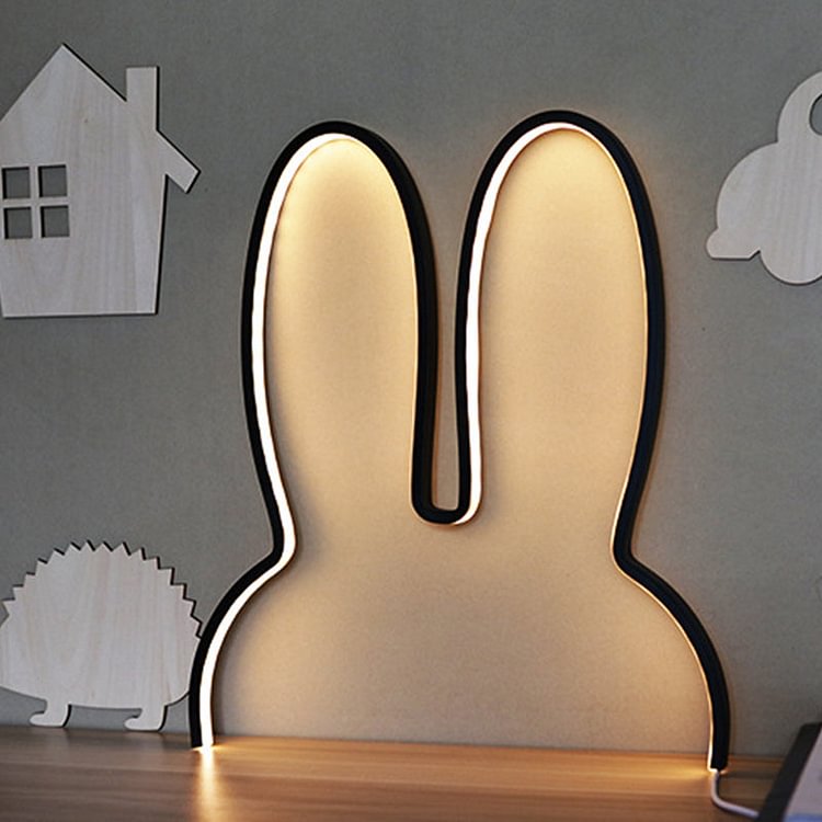 Cartoon Rabbit Frame Wall Sconce Lighting Acrylic LED Bedside Wall Lamp Fixture in White/Black