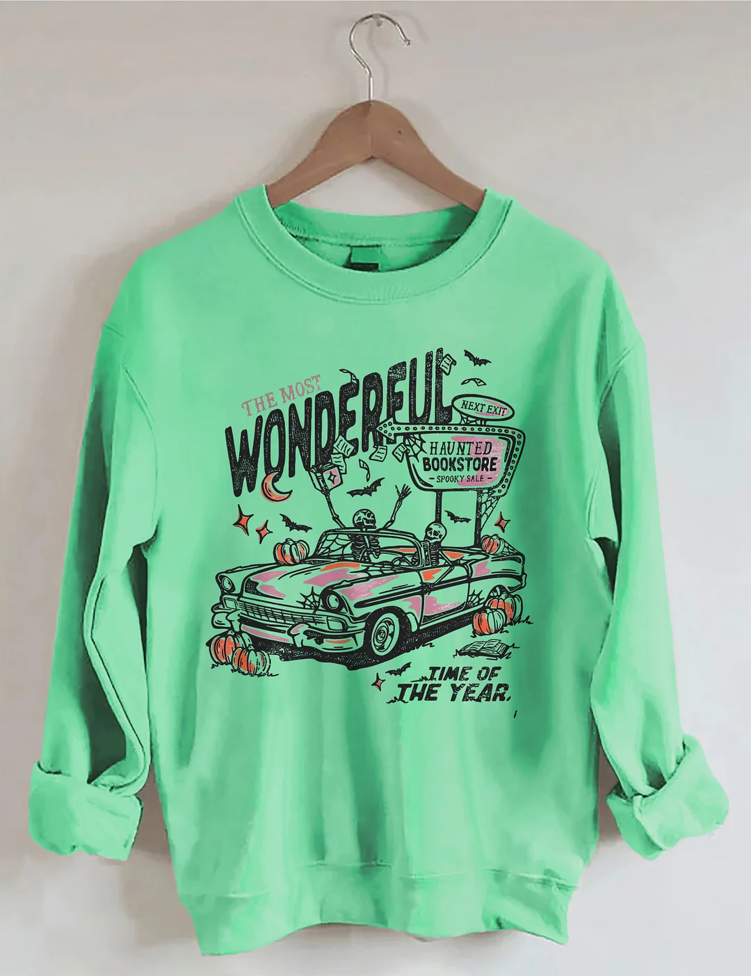 Skeletons In A Convertible For Retro Halloween Sweatshirt