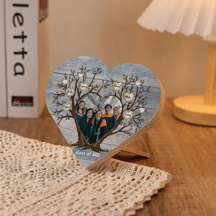 6 Names-Personalized Tree Heart Wooden Ornament Gift-Customized Gift Ornament Desktop Decoration Picture Frame For Friends Or Family